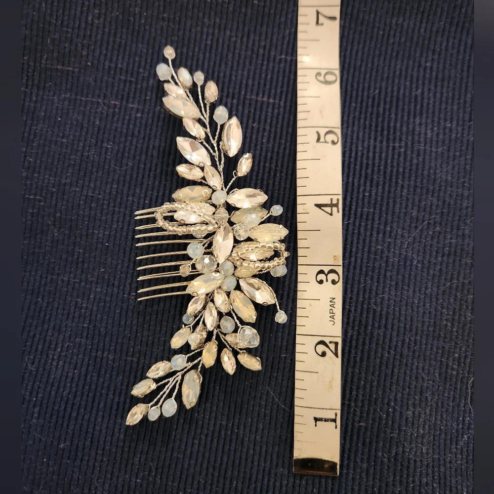 Hair Comb, Rhinestone Opaline Crystal, Beaded, Bridal, Wedding, Bendable